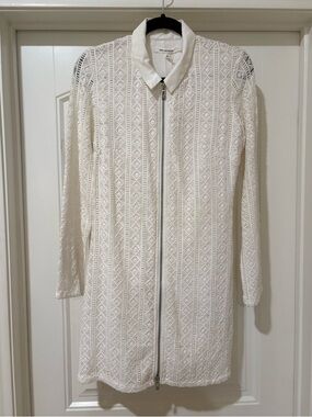 Avec Les Filles Off White Lace Mini Dress Zip Front Collared Size 2 NWT